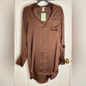 NWT H&M Long Oversized Button-down Shirt Bronze Size Small